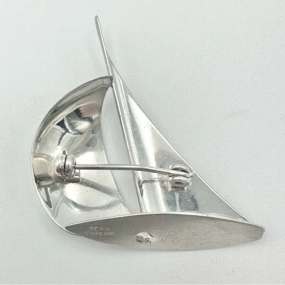 Beau Sterling Silver Vintage Sailboat Brooch Lapel Pin